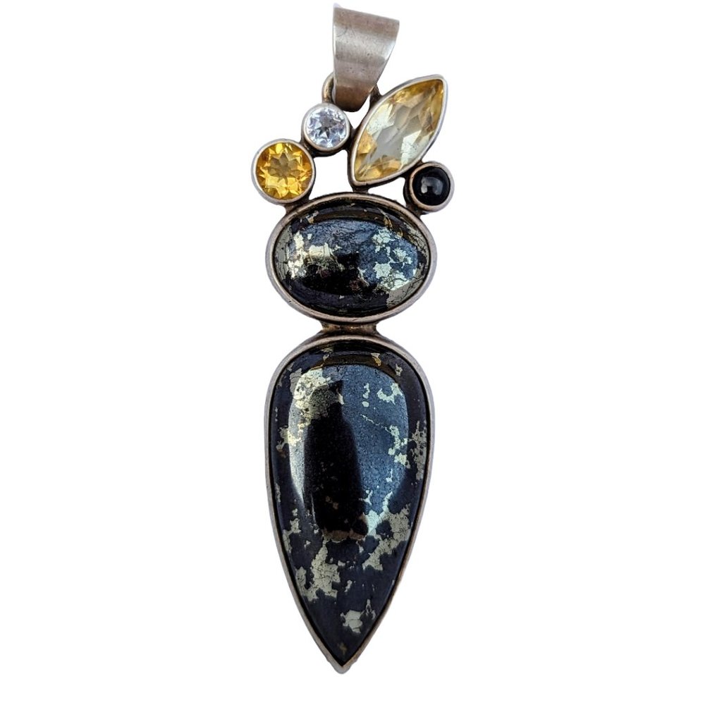 Vintage Starborn Sterling Silver Pendant w/ Apache Gold diopside Citrine Quartz